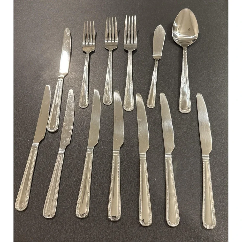 Vintage Pfaltzgraff Stainless Steel Flatware 13 Piece Set‎ Knives Forks Spoon